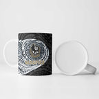Personalized Collingwood Magpies Polynesian Ceramic Mug Tribal Chest and Sleeve Tattoo Heritage Warrior
