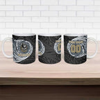 Personalized Collingwood Magpies Polynesian Ceramic Mug Tribal Chest and Sleeve Tattoo Heritage Warrior