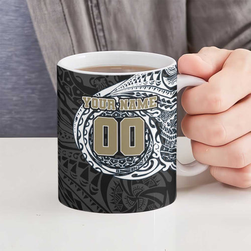 Personalized Collingwood Magpies Polynesian Ceramic Mug Tribal Chest and Sleeve Tattoo Heritage Warrior