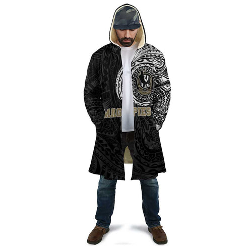 Personalized Collingwood Magpies Polynesian Cloak Tribal Chest and Sleeve Tattoo Heritage Warrior