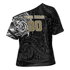 Personalized Collingwood Magpies Polynesian Cross Shoulder Shirt Tribal Chest and Sleeve Tattoo Heritage Warrior