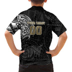 Personalized Collingwood Magpies Polynesian Family Matching Long Sleeve Bodycon Dress and Hawaiian Shirt Tribal Chest and Sleeve Tattoo Heritage Warrior