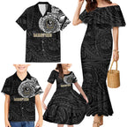 Personalized Collingwood Magpies Polynesian Family Matching Mermaid Dress and Hawaiian Shirt Tribal Chest and Sleeve Tattoo Heritage Warrior