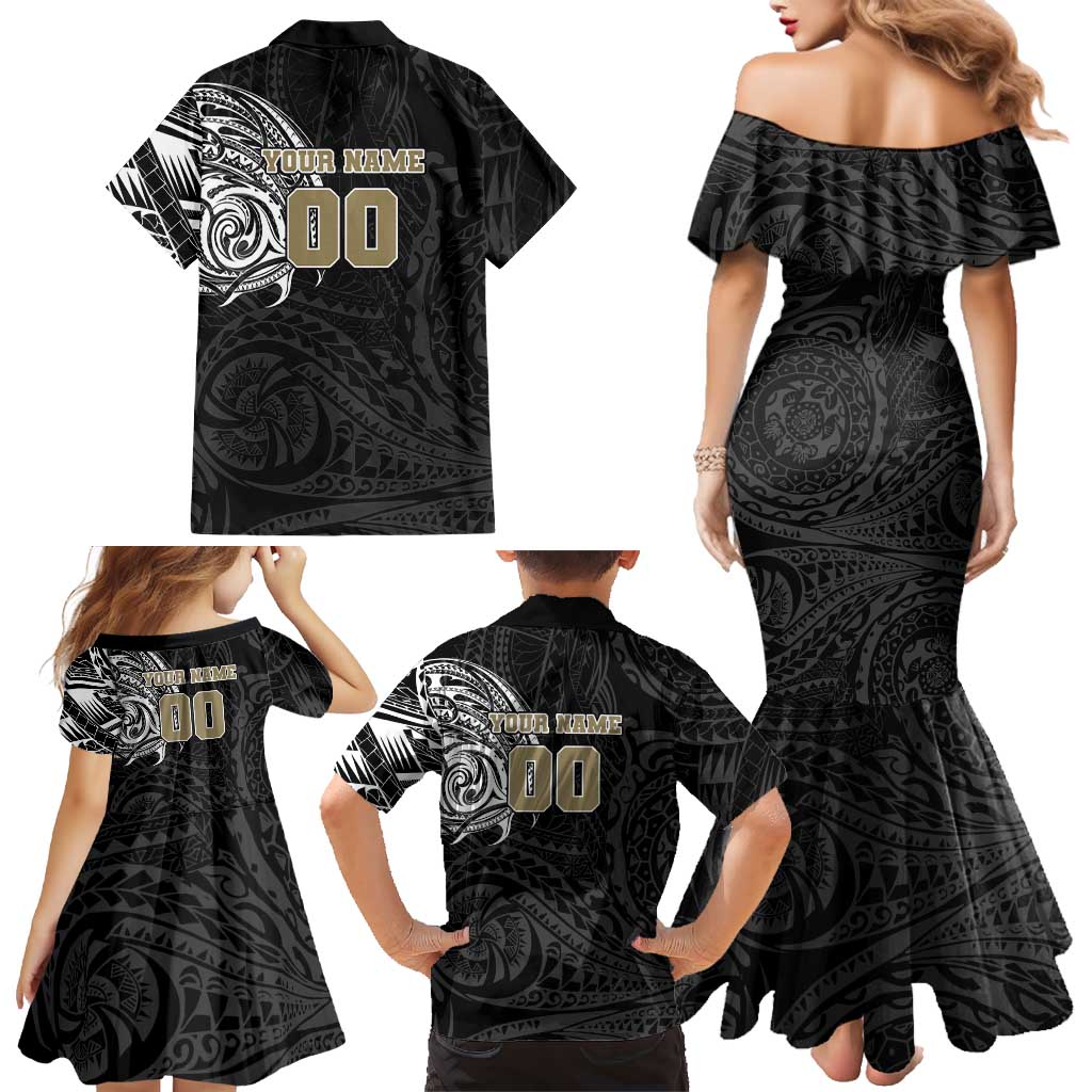Personalized Collingwood Magpies Polynesian Family Matching Mermaid Dress and Hawaiian Shirt Tribal Chest and Sleeve Tattoo Heritage Warrior