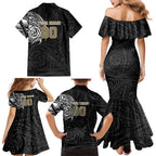 Personalized Collingwood Magpies Polynesian Family Matching Mermaid Dress and Hawaiian Shirt Tribal Chest and Sleeve Tattoo Heritage Warrior