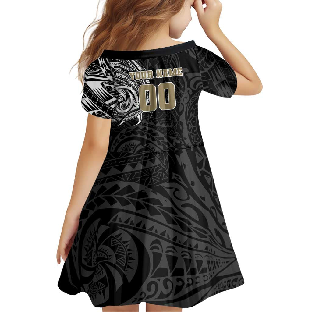Personalized Collingwood Magpies Polynesian Family Matching Off Shoulder Short Dress and Hawaiian Shirt Tribal Chest and Sleeve Tattoo Heritage Warrior