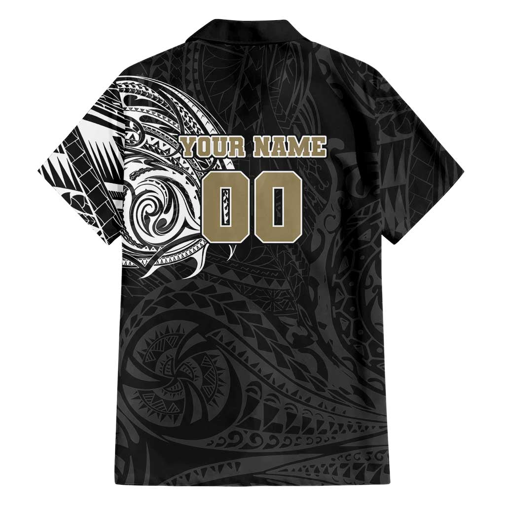 Personalized Collingwood Magpies Polynesian Family Matching Off Shoulder Short Dress and Hawaiian Shirt Tribal Chest and Sleeve Tattoo Heritage Warrior
