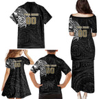 Personalized Collingwood Magpies Polynesian Family Matching Puletasi and Hawaiian Shirt Tribal Chest and Sleeve Tattoo Heritage Warrior