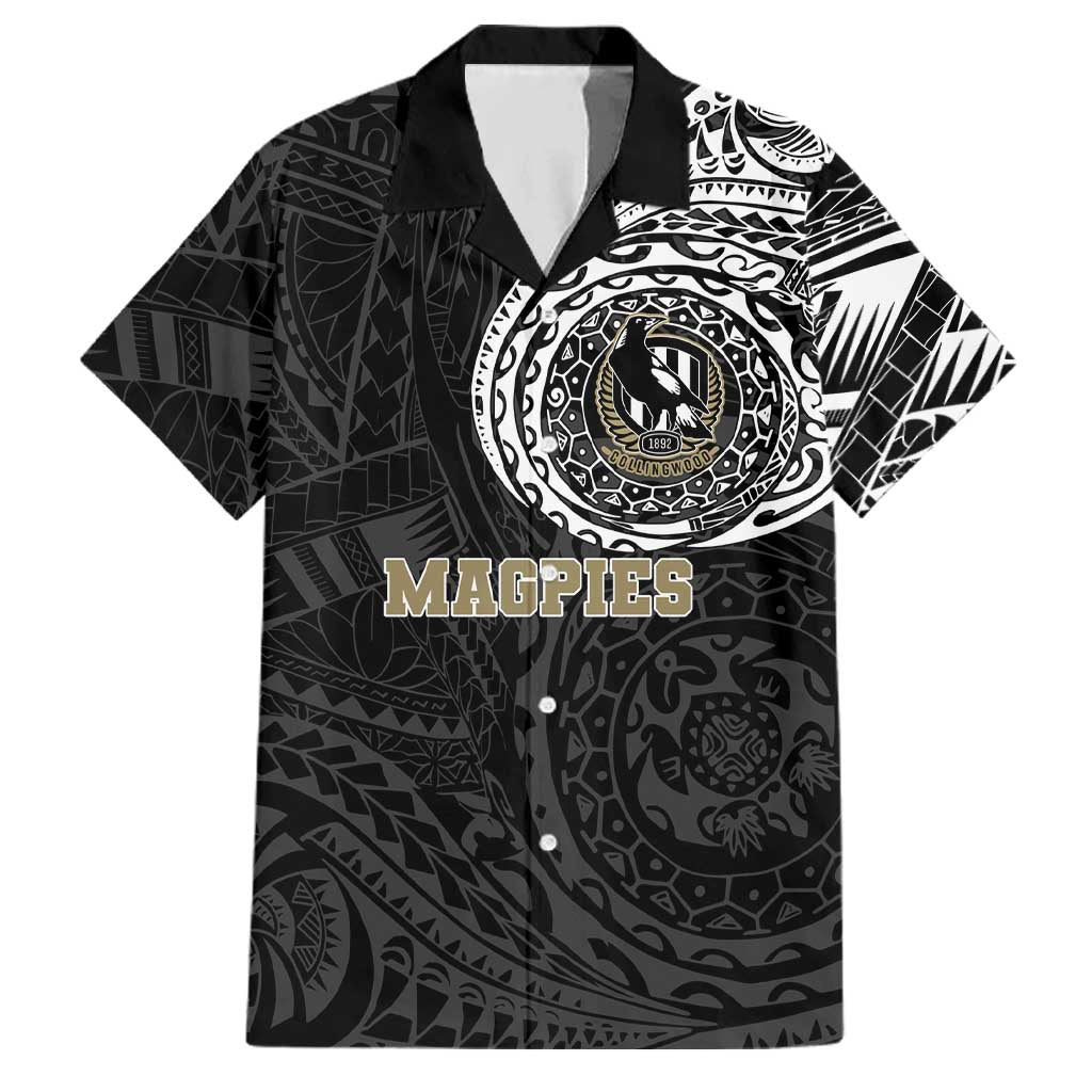 Personalized Collingwood Magpies Polynesian Family Matching Puletasi and Hawaiian Shirt Tribal Chest and Sleeve Tattoo Heritage Warrior