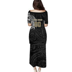 Personalized Collingwood Magpies Polynesian Family Matching Puletasi and Hawaiian Shirt Tribal Chest and Sleeve Tattoo Heritage Warrior
