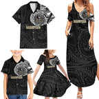 Personalized Collingwood Magpies Polynesian Family Matching Summer Maxi Dress and Hawaiian Shirt Tribal Chest and Sleeve Tattoo Heritage Warrior