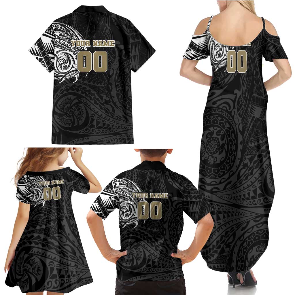 Personalized Collingwood Magpies Polynesian Family Matching Summer Maxi Dress and Hawaiian Shirt Tribal Chest and Sleeve Tattoo Heritage Warrior