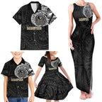 Personalized Collingwood Magpies Polynesian Family Matching Tank Maxi Dress and Hawaiian Shirt Tribal Chest and Sleeve Tattoo Heritage Warrior