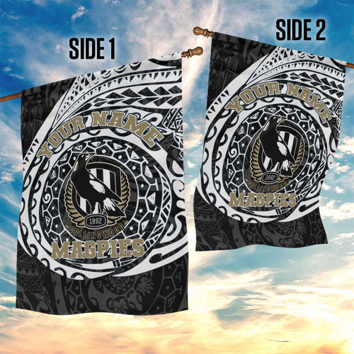 Personalized Collingwood Magpies Polynesian Garden Flag Tribal Chest and Sleeve Tattoo Heritage Warrior