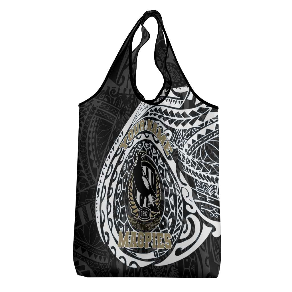 Personalized Collingwood Magpies Polynesian Grocery Bag Tribal Chest and Sleeve Tattoo Heritage Warrior