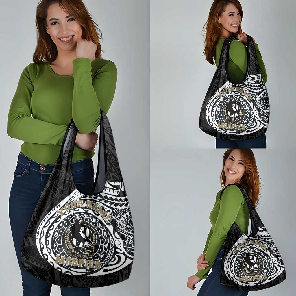 Personalized Collingwood Magpies Polynesian Grocery Bag Tribal Chest and Sleeve Tattoo Heritage Warrior