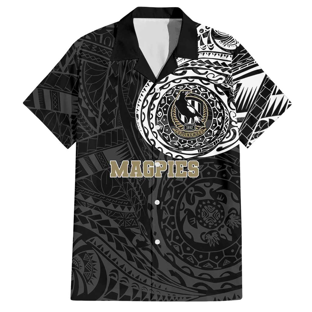 Personalized Collingwood Magpies Polynesian Hawaiian Shirt Tribal Chest and Sleeve Tattoo Heritage Warrior