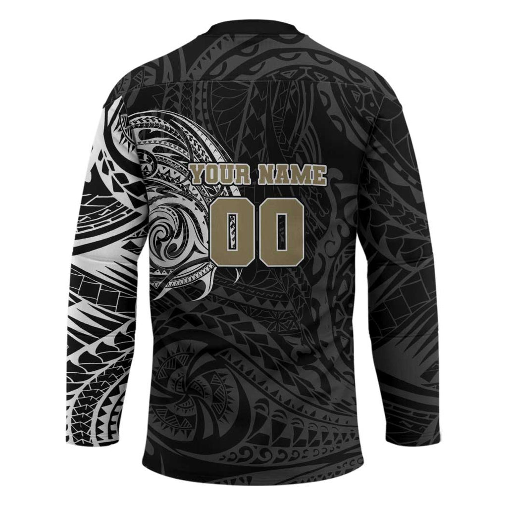 Personalized Collingwood Magpies Polynesian Hockey Jersey Tribal Chest and Sleeve Tattoo Heritage Warrior