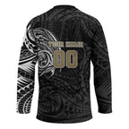 Personalized Collingwood Magpies Polynesian Hockey Jersey Tribal Chest and Sleeve Tattoo Heritage Warrior