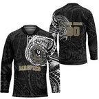 Personalized Collingwood Magpies Polynesian Hockey Jersey Tribal Chest and Sleeve Tattoo Heritage Warrior