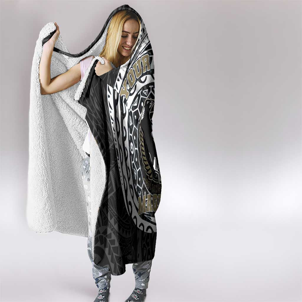 Personalized Collingwood Magpies Polynesian Hooded Blanket Tribal Chest and Sleeve Tattoo Heritage Warrior