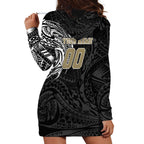 Personalized Collingwood Magpies Polynesian Hoodie Dress Tribal Chest and Sleeve Tattoo Heritage Warrior