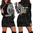 Personalized Collingwood Magpies Polynesian Hoodie Dress Tribal Chest and Sleeve Tattoo Heritage Warrior