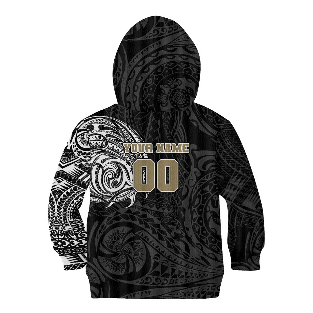 Personalized Collingwood Magpies Polynesian Kid Hoodie Tribal Chest and Sleeve Tattoo Heritage Warrior