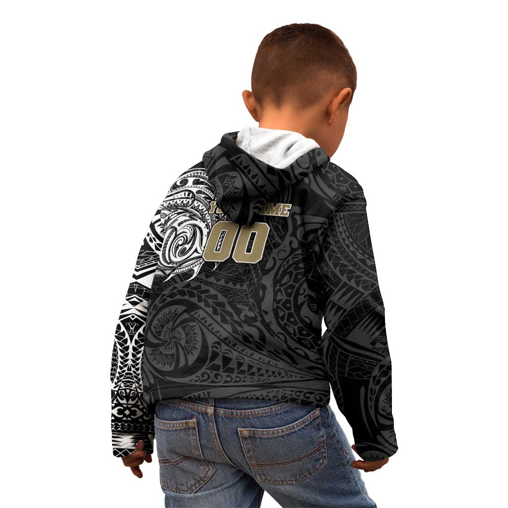 Personalized Collingwood Magpies Polynesian Kid Hoodie Tribal Chest and Sleeve Tattoo Heritage Warrior
