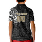 Personalized Collingwood Magpies Polynesian Kid Polo Shirt Tribal Chest and Sleeve Tattoo Heritage Warrior