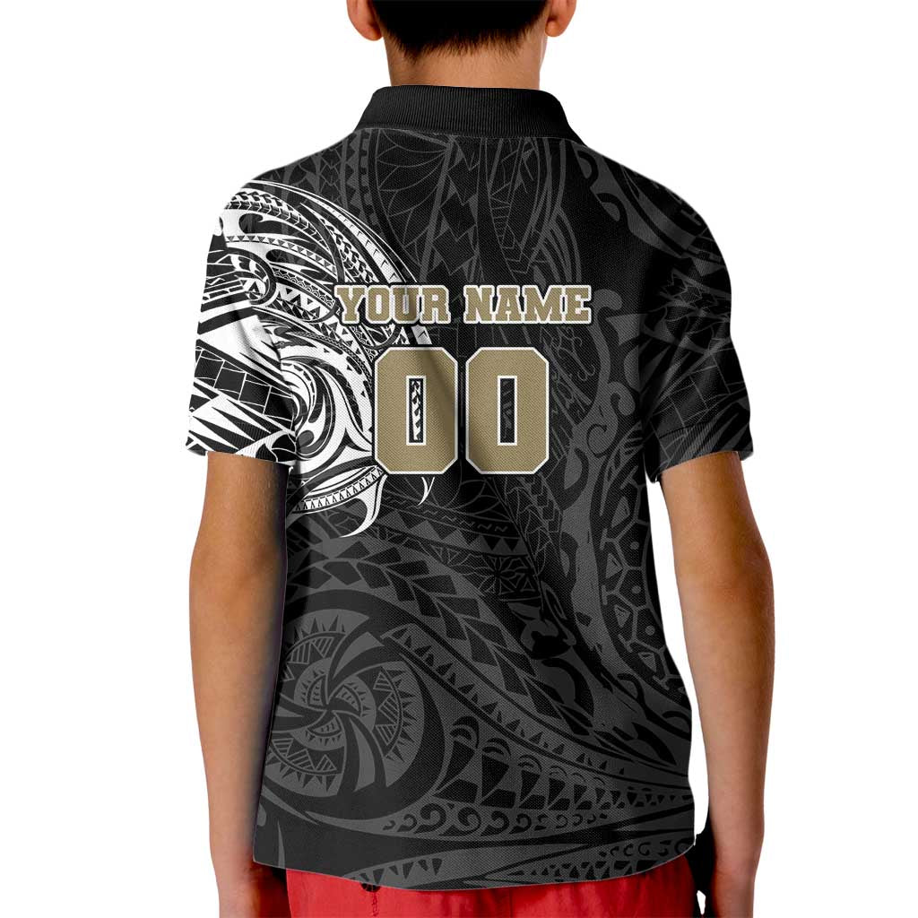 Personalized Collingwood Magpies Polynesian Kid Polo Shirt Tribal Chest and Sleeve Tattoo Heritage Warrior