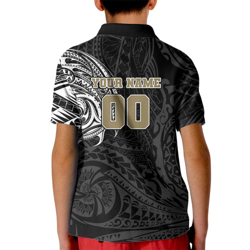 Personalized Collingwood Magpies Polynesian Kid Polo Shirt Tribal Chest and Sleeve Tattoo Heritage Warrior