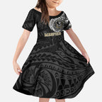 Personalized Collingwood Magpies Polynesian Kid Short Sleeve Dress Tribal Chest and Sleeve Tattoo Heritage Warrior