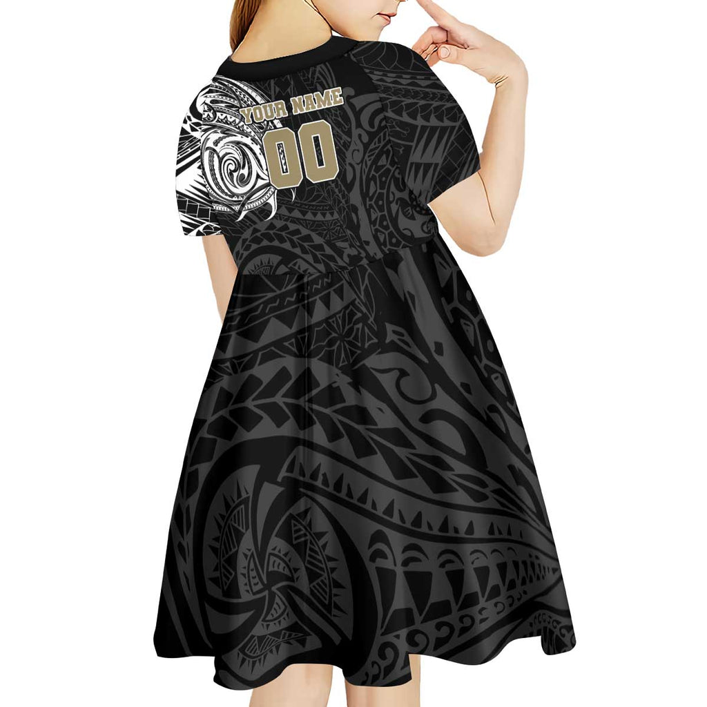 Personalized Collingwood Magpies Polynesian Kid Short Sleeve Dress Tribal Chest and Sleeve Tattoo Heritage Warrior
