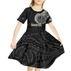Personalized Collingwood Magpies Polynesian Kid Short Sleeve Dress Tribal Chest and Sleeve Tattoo Heritage Warrior
