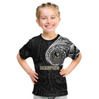 Personalized Collingwood Magpies Polynesian Kid T Shirt Tribal Chest and Sleeve Tattoo Heritage Warrior