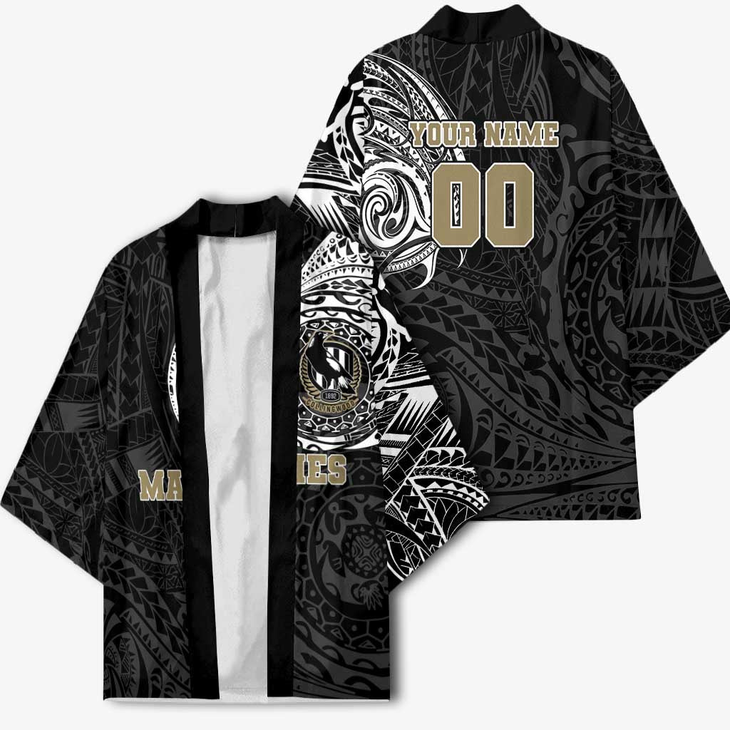 Personalized Collingwood Magpies Polynesian Kimono Tribal Chest and Sleeve Tattoo Heritage Warrior