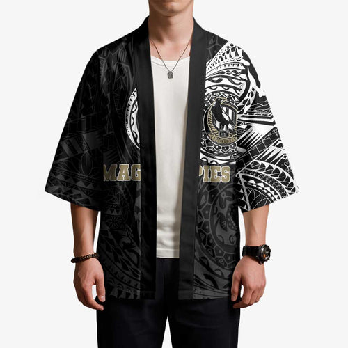 Personalized Collingwood Magpies Polynesian Kimono Tribal Chest and Sleeve Tattoo Heritage Warrior