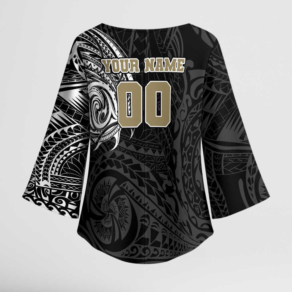 Personalized Collingwood Magpies Polynesian Kimono Sleeve Blouse Tribal Chest and Sleeve Tattoo Heritage Warrior