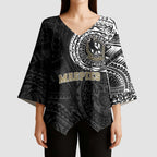 Personalized Collingwood Magpies Polynesian Kimono Sleeve Blouse Tribal Chest and Sleeve Tattoo Heritage Warrior