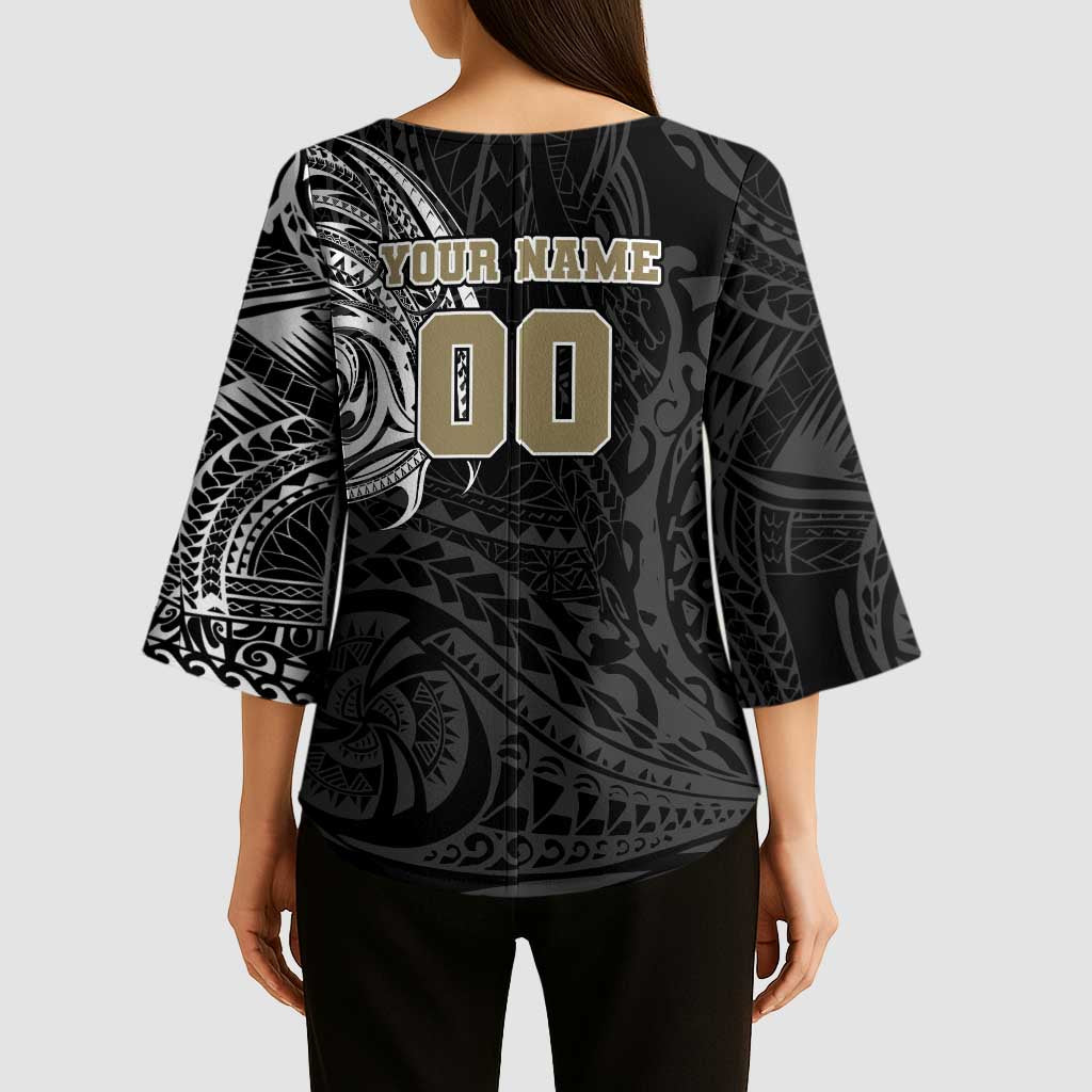 Personalized Collingwood Magpies Polynesian Kimono Sleeve Blouse Tribal Chest and Sleeve Tattoo Heritage Warrior