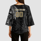Personalized Collingwood Magpies Polynesian Kimono Sleeve Blouse Tribal Chest and Sleeve Tattoo Heritage Warrior