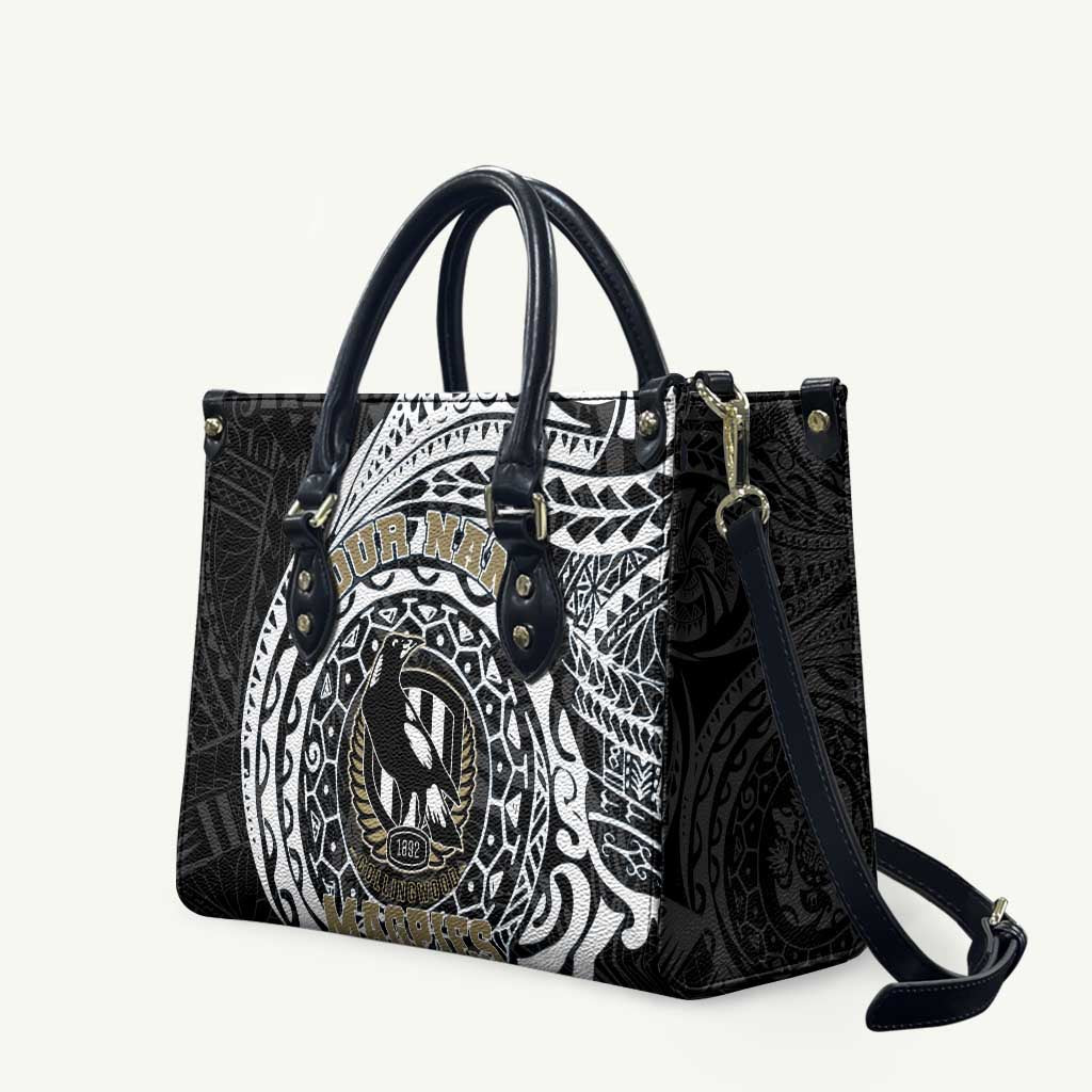 Personalized Collingwood Magpies Polynesian Leather Bag Tribal Chest and Sleeve Tattoo Heritage Warrior