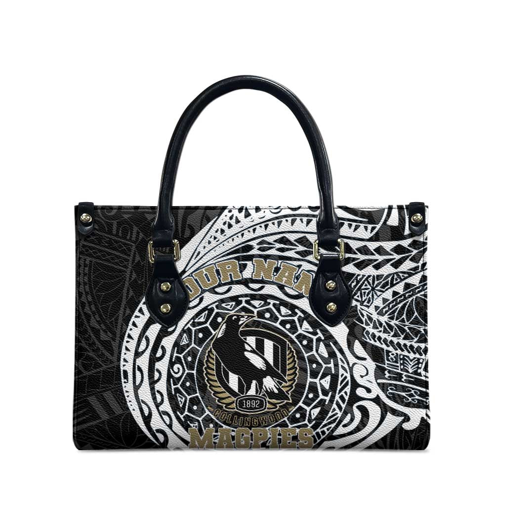 Personalized Collingwood Magpies Polynesian Leather Bag Tribal Chest and Sleeve Tattoo Heritage Warrior