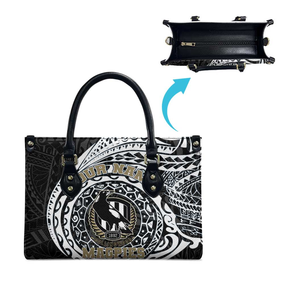 Personalized Collingwood Magpies Polynesian Leather Bag Tribal Chest and Sleeve Tattoo Heritage Warrior