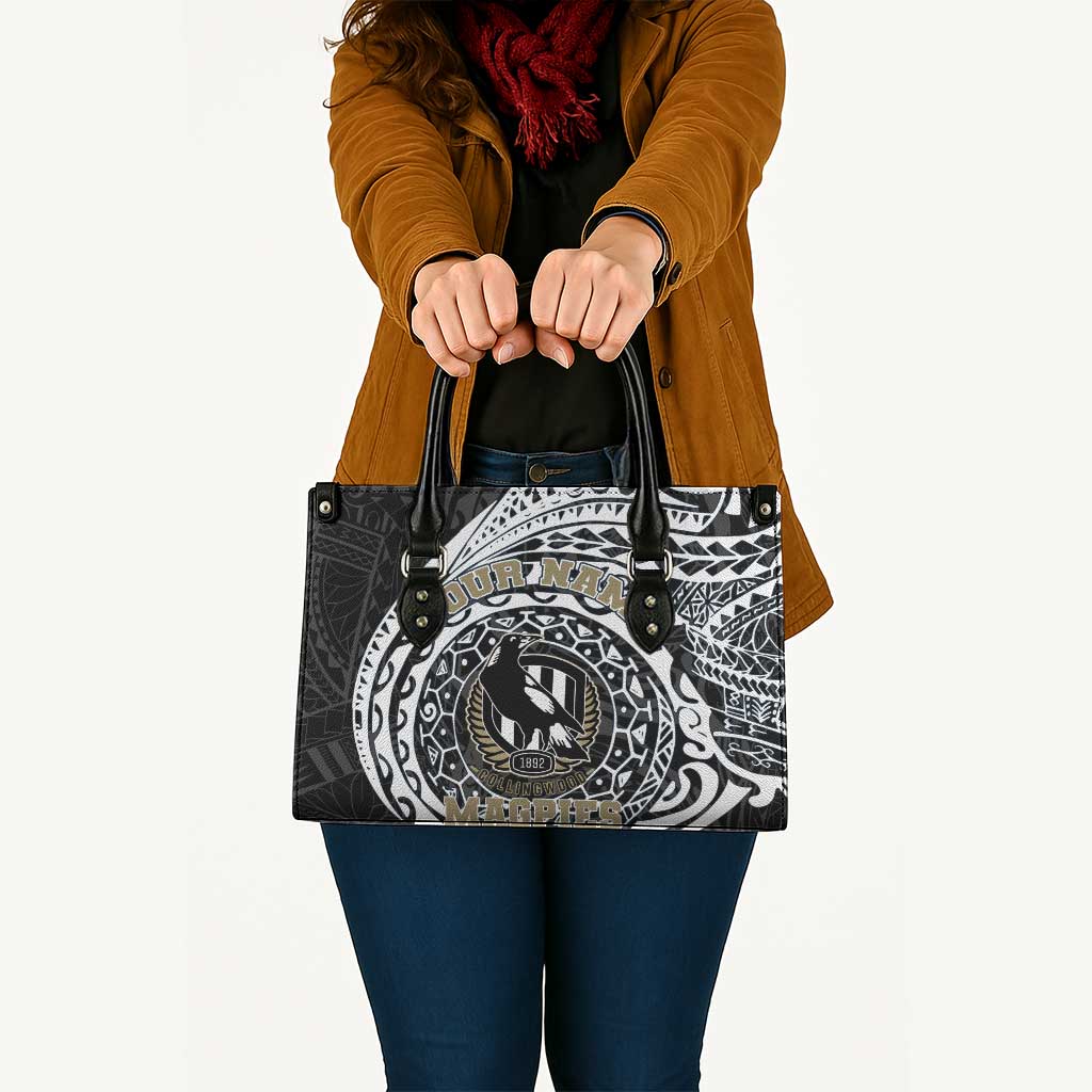 Personalized Collingwood Magpies Polynesian Leather Bag Tribal Chest and Sleeve Tattoo Heritage Warrior