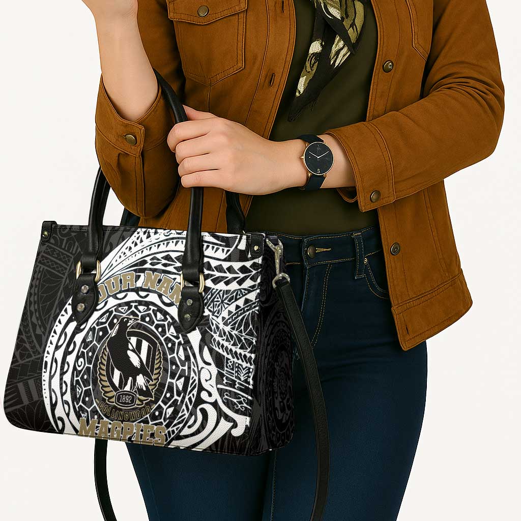 Personalized Collingwood Magpies Polynesian Leather Bag Tribal Chest and Sleeve Tattoo Heritage Warrior