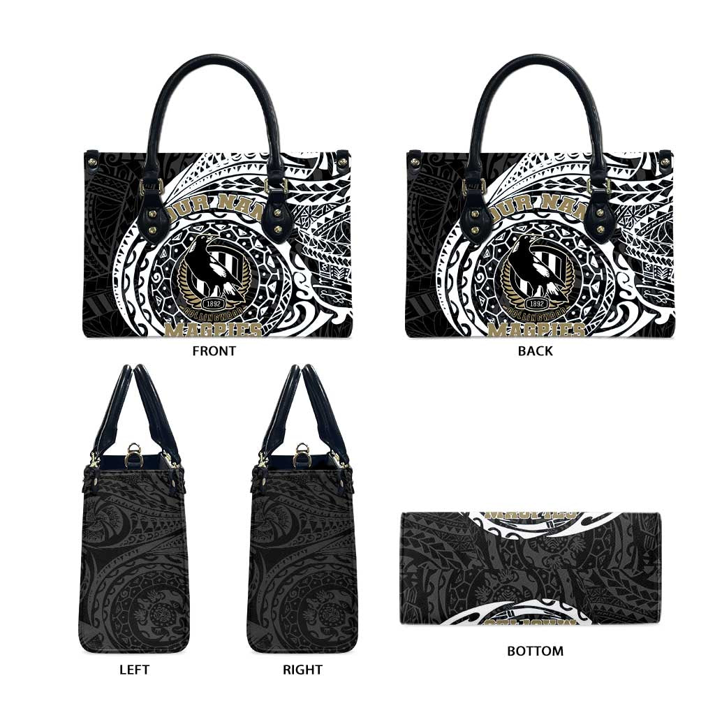 Personalized Collingwood Magpies Polynesian Leather Bag Tribal Chest and Sleeve Tattoo Heritage Warrior