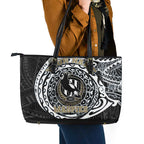 Personalized Collingwood Magpies Polynesian Leather Tote Bag Tribal Chest and Sleeve Tattoo Heritage Warrior