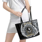 Personalized Collingwood Magpies Polynesian Leather Tote Bag Tribal Chest and Sleeve Tattoo Heritage Warrior